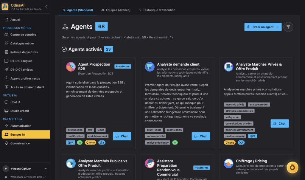 Catalogue d'agents IA de la plateforme OdissAI