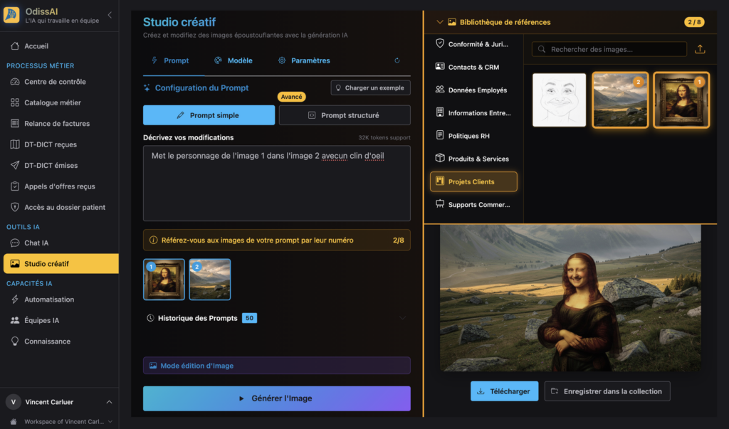 Studio cr&eacute;atif OdissAI : g&eacute;n&eacute;ration et &eacute;dition d'images
